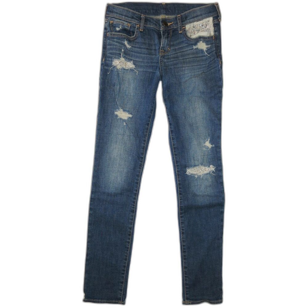 Abercrombie Kids low rise Slim distressed lace stretch jeans denim pants 16 14